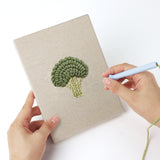 Punching a Chili and Carrot mini canvas with the punch needle