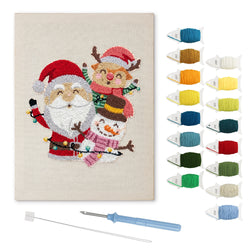 Christmas Pals punch needle kit: finished canvas with threads, punch needle and threader