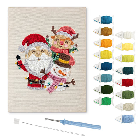 Christmas Pals punch needle kit: finished canvas with threads, punch needle and threader