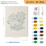 Christmas Pals punch needle kit, 20 × 24 in (50 × 60 cm): canvas size and kit contents