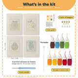 What is in the Citrus and Blackberries set: 4 printed canvases, punch needle, threader, threads, color guide and 4 sets of hangers (6 × 8 in (15 × 20 cm) each)