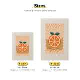 Size chart for the two mini canvas sizes: 6 x 8 in and 8 x 12 in