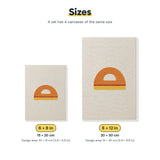 Size chart for the two mini canvas sizes: 6 x 8 in and 8 x 12 in