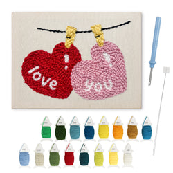 Clothesline Hearts punch needle kit: finished canvas with threads, punch needle and threader