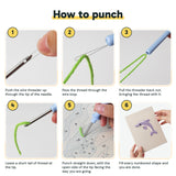 Six steps showing how to thread and use the punch needle
