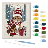 Cocoa Christmas Cat punch needle kit: finished canvas with threads, punch needle and threader