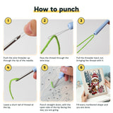 Six steps showing how to thread and use the punch needle