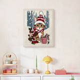 Finished Cocoa Christmas Cat punch needle canvas on a wall