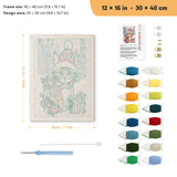 Cocoa Christmas Cat punch needle kit, 12 × 16 in (30 × 40 cm): canvas size and kit contents