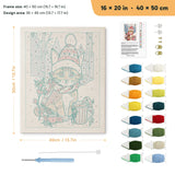 Cocoa Christmas Cat punch needle kit, 16 × 20 in (40 × 50 cm): canvas size and kit contents