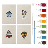 Coconut Crepe Cafe mini punch needle kit set: four finished canvases with threads, punch needle and threader