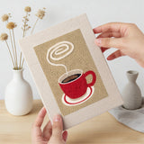 Hand holding a finished Coffee Shop Cups mini canvas