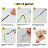 Six steps showing how to thread and use the punch needle