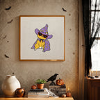 Finished Cool Wizard Cat punch needle canvas on a wall