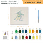 Cool Wizard Cat punch needle kit, 12 × 12 in (30 × 30 cm): canvas size and kit contents