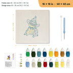 Cool Wizard Cat punch needle kit, 16 × 16 in (40 × 40 cm): canvas size and kit contents