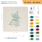 Cool Wizard Cat punch needle kit, 24 × 24 in (60 × 60 cm): canvas size and kit contents