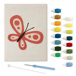 Coral Butterfly punch needle kit: finished canvas with threads, punch needle and threader