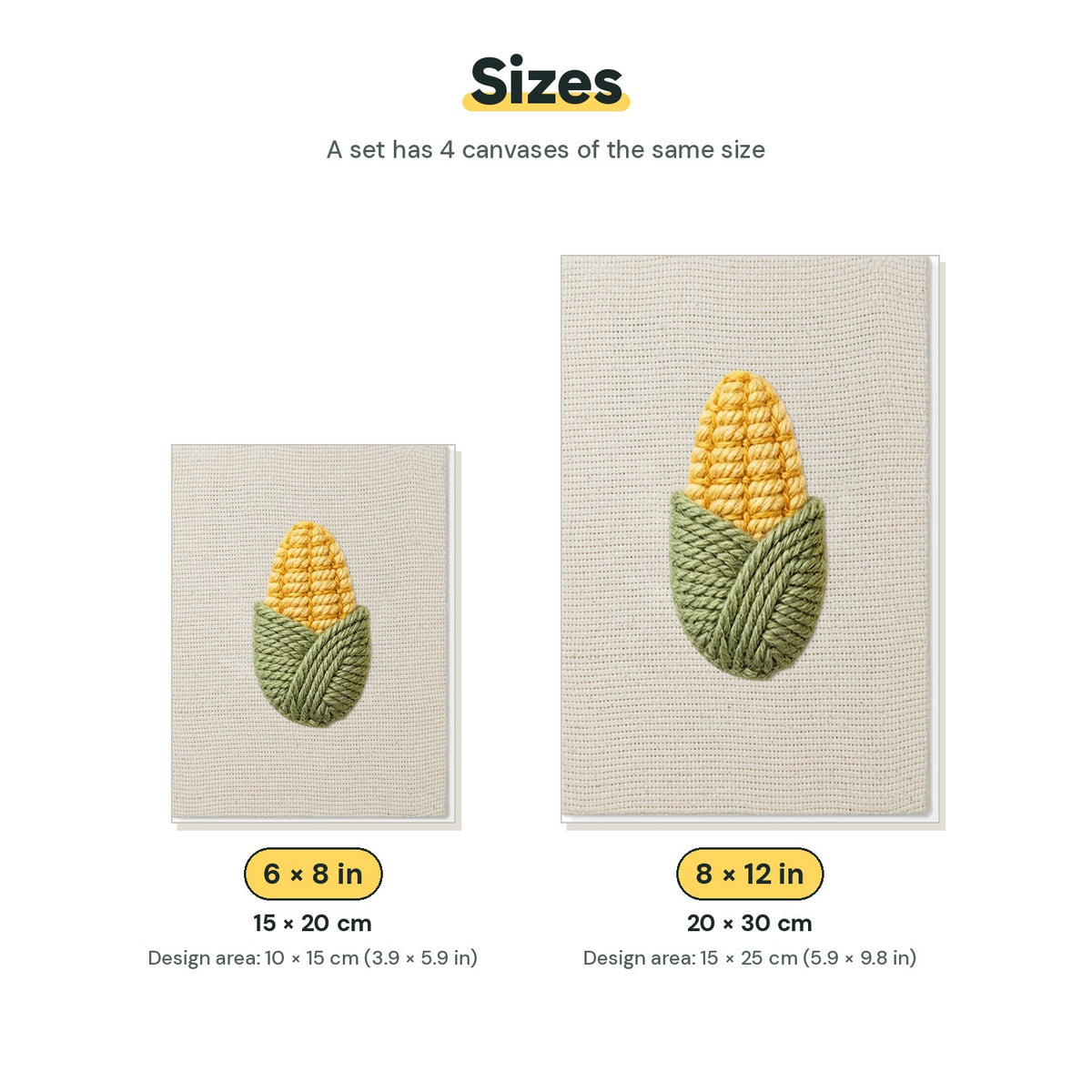 Size chart for the two mini canvas sizes: 6 x 8 in and 8 x 12 in