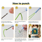 Six steps showing how to thread and use the punch needle