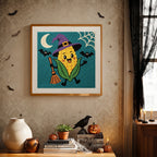 Finished Corn Cob Witch punch needle canvas on a wall