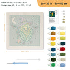 Corn Cob Witch punch needle kit, 20 × 20 in (50 × 50 cm): canvas size and kit contents