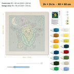 Corn Cob Witch punch needle kit, 24 × 24 in (60 × 60 cm): canvas size and kit contents