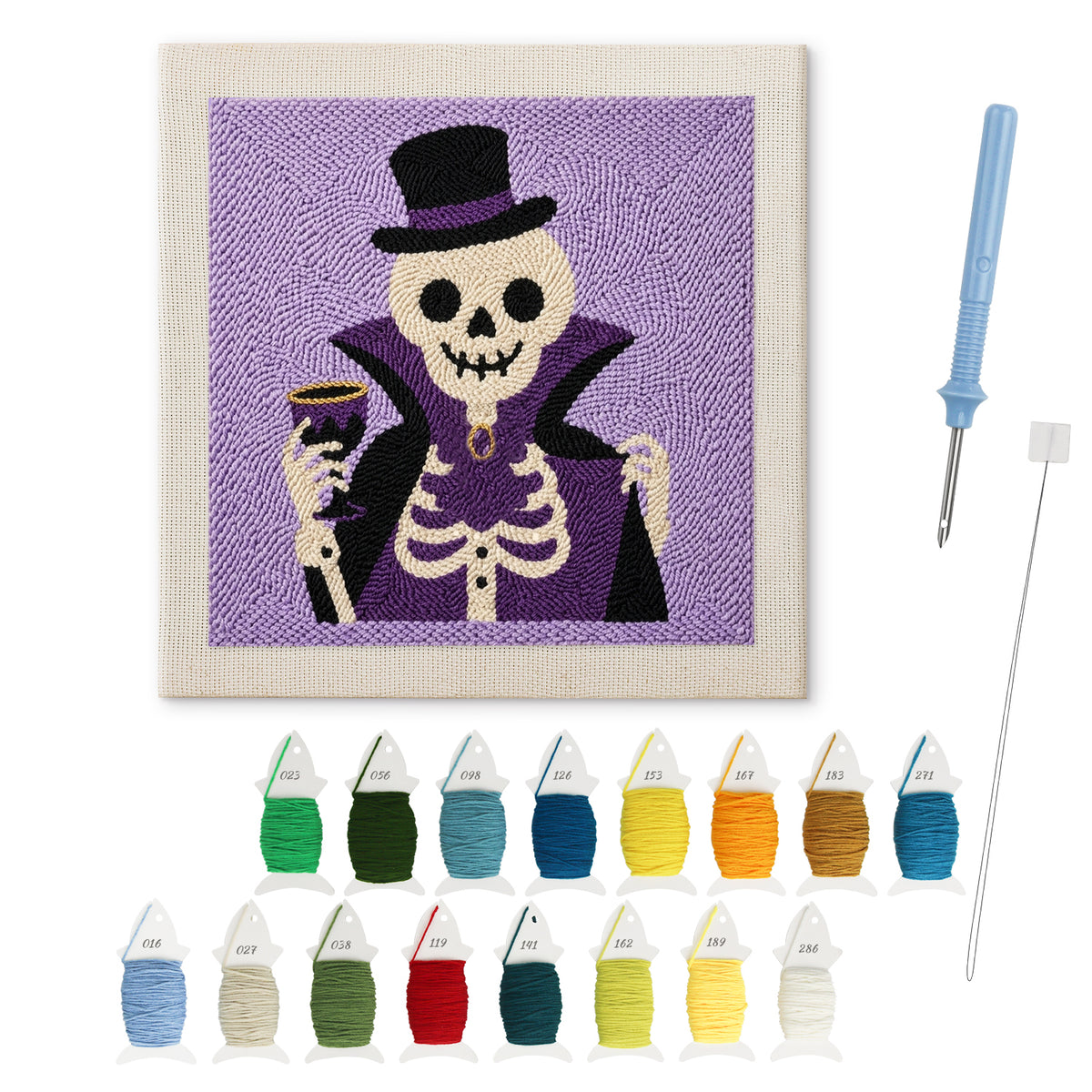 Count Skeleton punch needle kit: finished canvas with threads, punch needle and threader