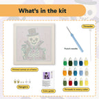 What is in the Count Skeleton kit: printed canvas, punch needle, threader, threads, color guide and hangers