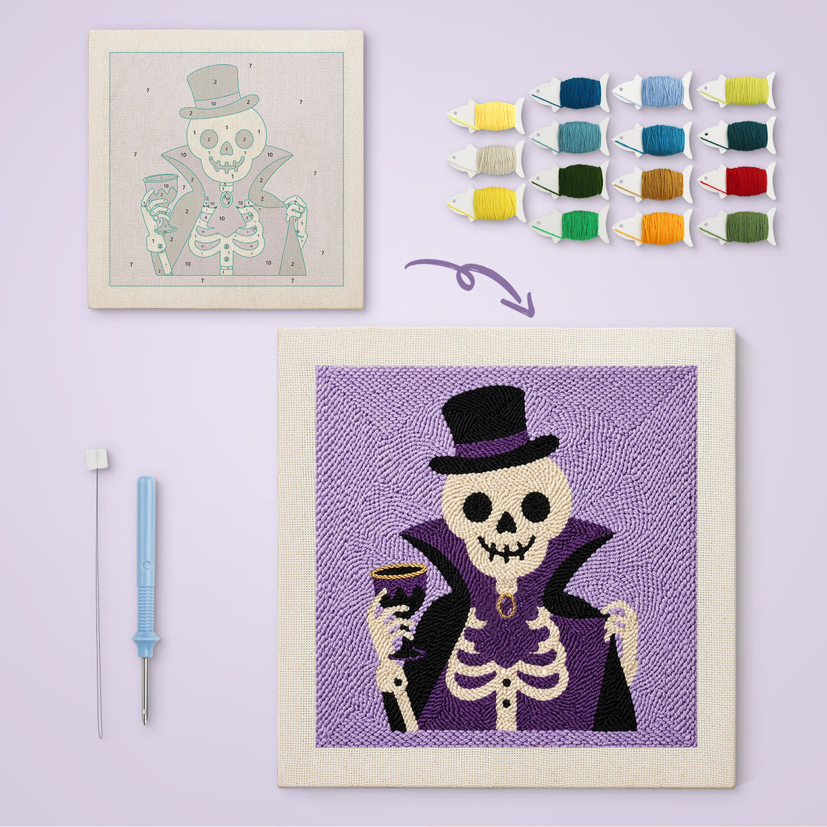 Count Skeleton canvas before and after punching, with the threads and tools