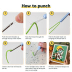 Six steps showing how to thread and use the punch needle