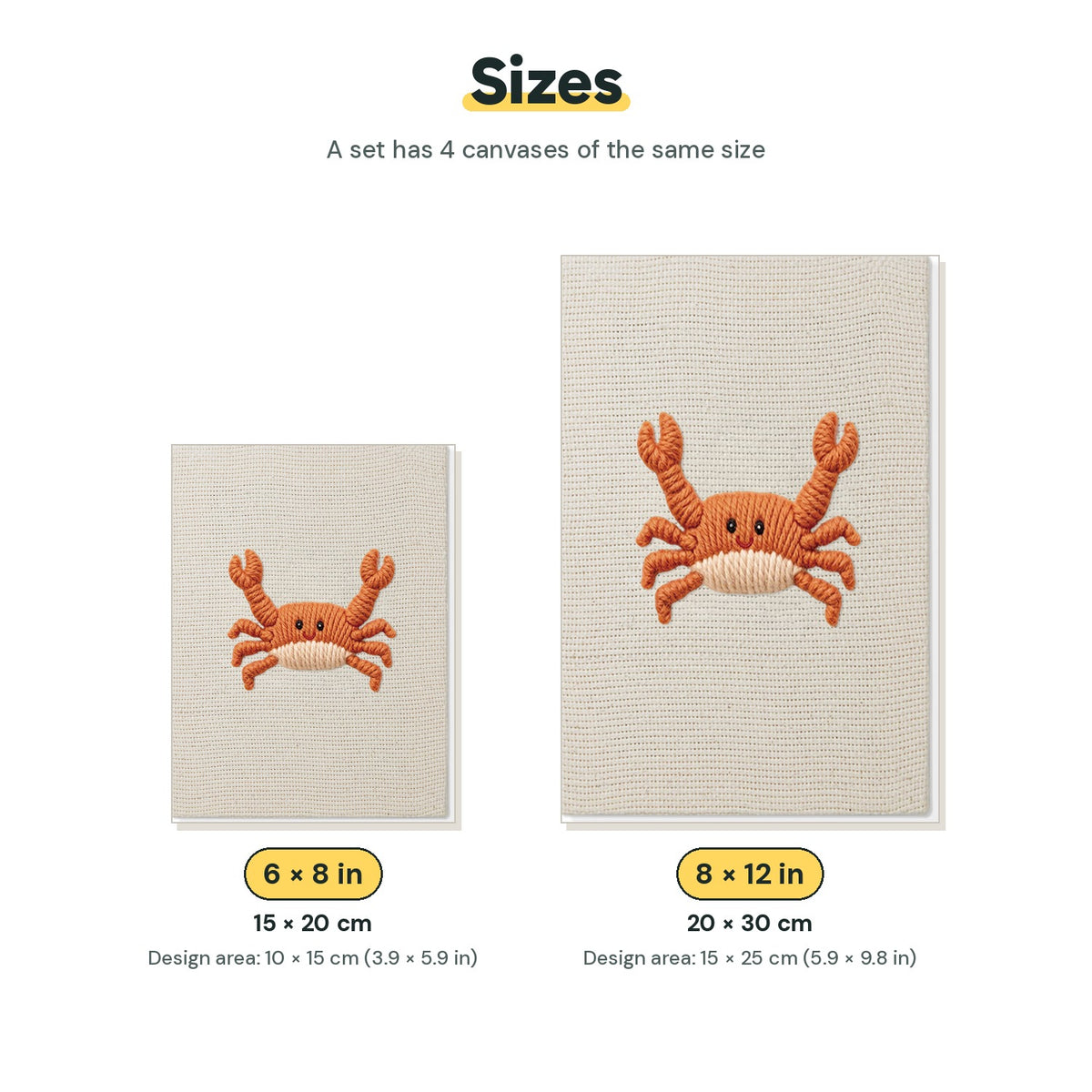 Size chart for the two mini canvas sizes: 6 x 8 in and 8 x 12 in