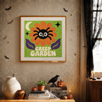 Finished Creep Garden Spider punch needle canvas on a wall