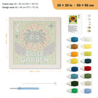 Creep Garden Spider punch needle kit, 20 × 20 in (50 × 50 cm): canvas size and kit contents