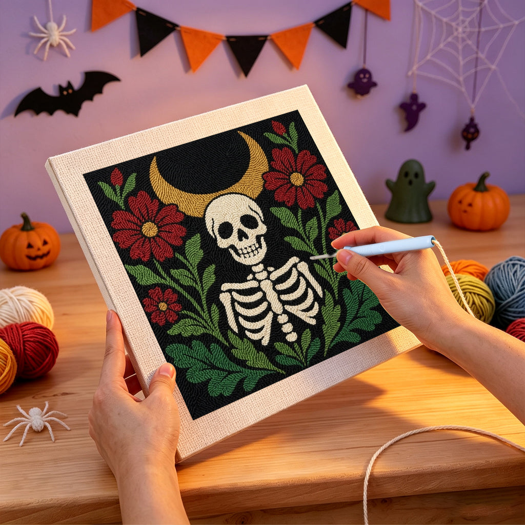 Punching the Crescent Moon Skeleton design with the punch needle