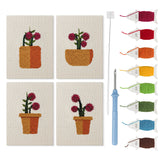 Crimson Bloom Pots mini punch needle kit set: four finished canvases with threads, punch needle and threader