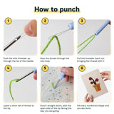 Six steps showing how to thread and use the punch needle