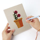 Punching a Crimson Bloom Pots mini canvas with the punch needle