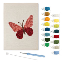Crimson Butterfly punch needle kit: finished canvas with threads, punch needle and threader