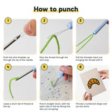 Six steps showing how to thread and use the punch needle
