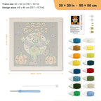 Crop Dance Scarecrow punch needle kit, 20 × 20 in (50 × 50 cm): canvas size and kit contents