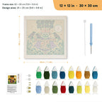 Crow King Scarecrow punch needle kit, 12 × 12 in (30 × 30 cm): canvas size and kit contents