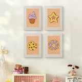 The four Cupcake and Donut mini canvases on a wall above a shelf
