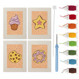 Cupcake and Donut mini punch needle kit set: four finished canvases with threads, punch needle and threader