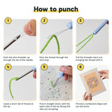 Six steps showing how to thread and use the punch needle