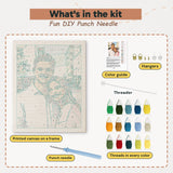What is in the custom kit: canvas printed from your photo, punch needle, threader, threads, color guide and hangers