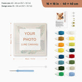 Custom punch needle kit, 16 × 16 in (40 × 40 cm): canvas size and kit contents