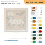 Dachshund Ghost punch needle kit, 20 × 20 in (50 × 50 cm): canvas size and kit contents