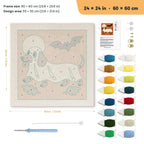Dachshund Ghost punch needle kit, 24 × 24 in (60 × 60 cm): canvas size and kit contents