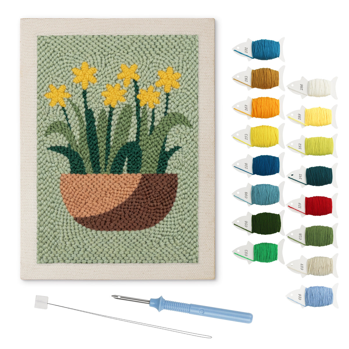 Daffodil Bowl punch needle kit: finished canvas with threads, punch needle and threader